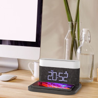 Цифровой будильник с беспроводной зарядкой, 15 Вт, сенсорная прикроватная лампа с регулируемой яркостью