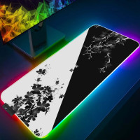 Черный и белый коврик для мыши Sakura, RGB коврик для мыши, игровой коврик для клавиатуры, игровой компьютерный коврик для мыши, большой коврик для мыши с подсветкой 40x90 см