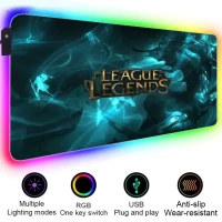 Игровой коврик для мыши League of legend RGB, большой крутой коврик для мыши, клавиатура, игровой резиновый нескользящий светодиодный коврик для мыши