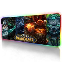 Разноцветный светящийся игровой коврик для мыши большого размера RGB World of Warcraft, Противоскользящий резиновый базовый Коврик для компьютерной клавиатуры и мыши с подсветкой