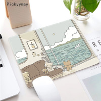 Маленький коврик для мыши, милый зеленый коврик для мыши, милый мультяшный коврик для ноутбука с котом и кроликом, коврик для игровой клавиатуры, Настольный коврик для ПК