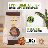 Хлопья гречневые LivCity без глютена, без сахара для завтрака, безмолочные каши, правильная и полезная еда, 10шт по 300гр.