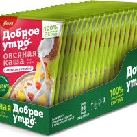 Каша овсяная быстрого приготовления Увелка на основе кокосового напитка с ананасом и папайей 20 шт по 40г