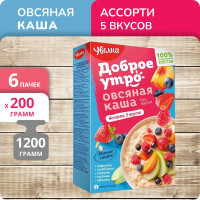 Упаковка 6 пачек Каша Увелка Овсяная Ассорти из 5 вкусов 200г (5 х 40г)(30 пакетиков)