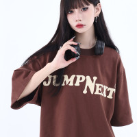 JUMPNEXT國潮牌重磅300g純棉字母印花寬鬆百搭圓領短袖T恤情侶