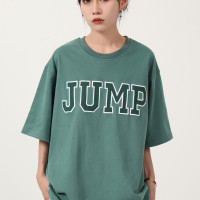 JUMP NEXT 國潮牌情侶街頭嘻哈寬鬆四色大LOGO布貼繡短袖夏季潮