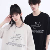 JUMPNEXT國潮春夏經典廓形運動插肩袖刺繡短袖男寬鬆復古T恤情侶