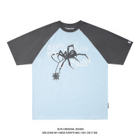 億萬少年BUFU美式復古蜘蛛短袖T恤男女夏季情侶甜酷國潮牌插肩tee