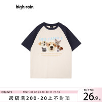 high rain 可愛萌寵插肩袖T恤男女ins風寬鬆上衣百搭純棉情侶短袖