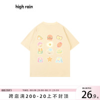 high rain 原創星星麵包落肩短袖男女奶呼呼純棉T恤ins風情侶上衣