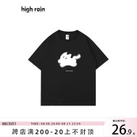 很潤工作室 可愛跑酷的小貓咪黑色短袖落肩T恤棉夏季百搭情侶上衣