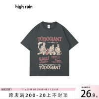 很潤工作室 夏季滑板少年復古短袖T恤男女港風chic嘻哈落肩T恤潮