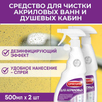 Unicum Средство для чистки акриловых ванн и душевых кабин 500мл спрей*2шт