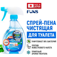FUNS Средство моющее для туалета с ароматом мяты / Спрей для чистки унитаза от известкового налета и ржавчины, без хлора (Япония) 380 мл