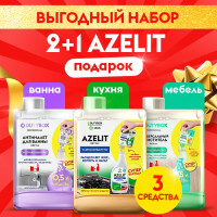 Набор чистящих средств DUTYBOX 2 шт + в подарок Азелит для кухни, 3 средства: анти жир, Azelit + антиналет для ванной и унитаза + универсальное моющее для всех поверхностей