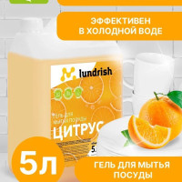 Средство для мытья посуды Lundrish 5 л. Цитрус, гипоаллергенный гель для мытья овощей и фруктов, детской посуды и игрушек