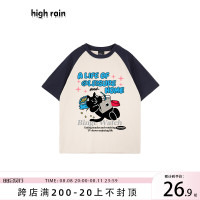 很潤工作室 2023玩電腦的貓咪插肩短袖男女高街小眾純棉情侶T恤夏