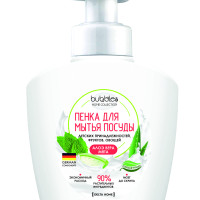 BUBBLES (Delta home) Пенка для мытья детской посуды, принадлежностей, овощей и фруктов АЛОЭ ВЕРА-МЯТА, 400 мл.