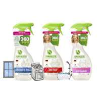 Synergetic Набор: спрей для кухонных плит + сантехники, ванн + мытья окон, зеркал по 0,5 л