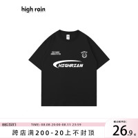 很潤工作室 國潮字母落肩短袖男黑色百搭T恤hiphop風圓領T恤女