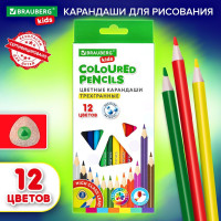 Карандаши пластиковые цветные для рисования Brauberg Kids, 12 цветов, трёхгранные, грифель 3 мм