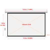 Проекционный экран HD, 150 дюйма, с пультом дистанционного управления