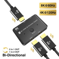 Разветвитель HDMI 2,1 двунаправленный 2 в 1 выход 1 в 2 Выход Ultra HD 8K @ 60 Гц 4K @ 120 Гц переключатель для PS5,Xbox, ПК, ТВ приставки HD переключатель