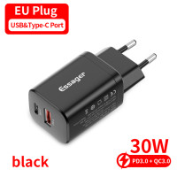 Зарядное устройство Essager сетевое с двумя портами USB Type-C и поддержкой быстрой зарядки, 30 Вт
