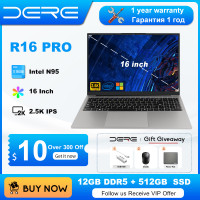 Ноутбук DERE R16 Pro, 16 дюймов, 2,5 K, IPS, Ultra HD, процессор Intel N95 12-го поколения, 3,4 ГГц, 12 ГБ DDR5 + 512 Гб SSD, Windows 11