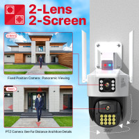 Наружная Wifi камера 4MP HD с двумя объективами и двумя экранами PTZ камера AI автоматическое отслеживание видеонаблюдения полицейская светильник сигнализация Camhipro