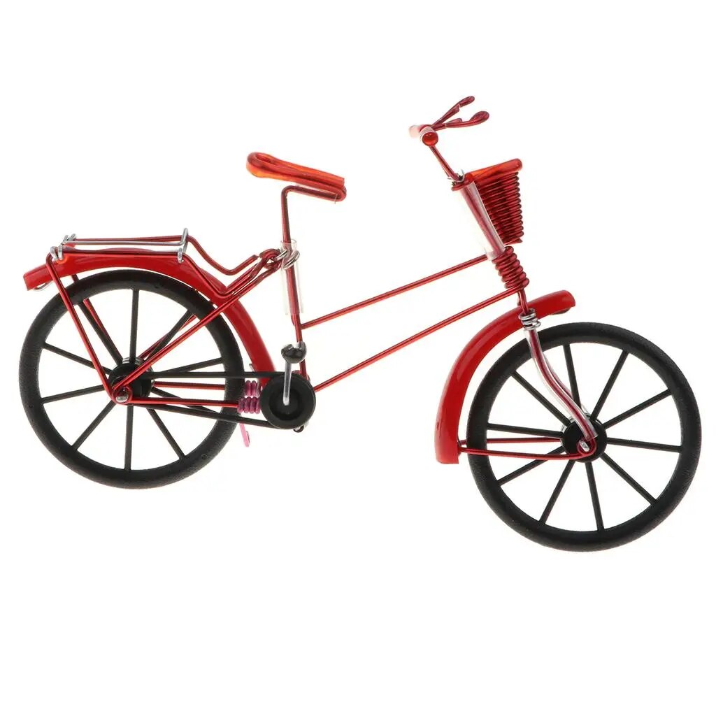 1:10 Aluminum Bike Model Bicycle with Basket Handicraft Toy Red Handicraft Bike Model Diecast Bicycle Bike Toy