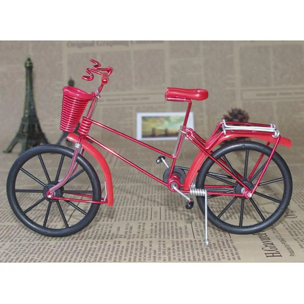 1:10 Aluminum Bike Model Bicycle with Basket Handicraft Toy Red Handicraft Bike Model Diecast Bicycle Bike Toy