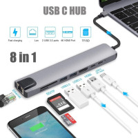 USB-концентратор Тип C, адаптер с 4K USB C на HDMI-совместимый Ethernet 100 Мбит/с, 2 USB порта