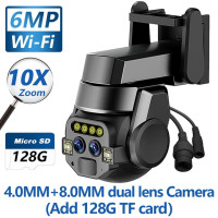 Уличная ИИ интеллектуальная Wi-Fi Двойная линза 10x оптический зум 6 МП Камера мониторинга высокого разрешения с цветным ночным видением IP66 водонепроницаемая