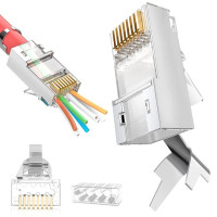 Коннектор WoeoW CAT7 RJ45, 10 шт., CAT6A RJ45 проходной разъем Ethernet для CAT7, твердый или многожильный толстый сетевой кабель 23 AWG