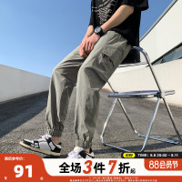 唐獅2023新款男士休閒褲寬鬆束腳運動潮酷百搭純色工裝日系風長褲