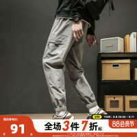 唐獅2023春秋男士休閒褲冰絲速乾寬鬆束腳運動潮酷工裝日系風長褲