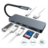 USB-концентратор 7 в 1, с 4 к HDMI, зарядкой PD 100, 5 Гбит/с