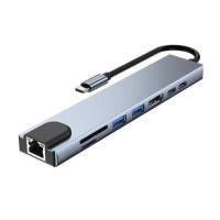 USB-концентратор C 8 в 1 Type C 3,1-4K HDMI-адаптер с картридером RJ45 SD/TF PD Быстрая зарядка для портативного компьютера