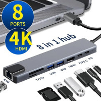 USB-концентратор C 8 в 1 Тип C 3,1 до 4K HDMI адаптер с RJ45 SD/TF кард-ридер PD Быстрая зарядка для ноутбука MacBook