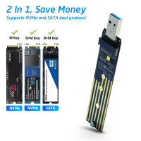 Адаптер M.2-USB, двойной протокол, Φ M.2 NVME PCIe NGFF SATA M2, поддержка карт 2230 2260 2280 NVME/SATA M2 SSD RTL9210B