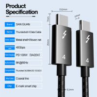 Коаксиальный кабель Thunderbolt 4/3 под прямым углом, 2 м, 40 Гбит/с, 8K, 60 Гц, 90 градусов