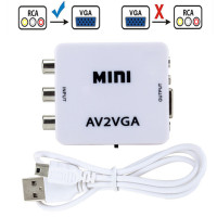 Мини-видеоконвертер GRWIBEOU 1080P RCA AV-VGA видеопреобразователь с 3,5 мм аудио AV2VGA / CVBS + аудио в HDTV ПК