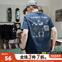 唐獅2023年夏季新款短袖T恤男後背印花純棉休閒寬鬆潮流半袖上衣