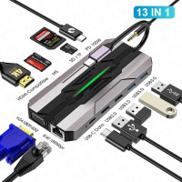 Док-станция MZX 13-в-1 1000M RJ45 USB-концентратор 3 0 HDMI-совместимый HDTV VGA Type C 3.0 Адаптер-концентратор USBC