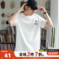 唐獅2023年夏季新款純棉短袖t恤男潮學生圓領百搭寬鬆上衣夏裝