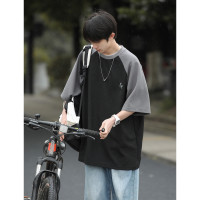 華夫格短袖t恤男士夏季280克重磅純棉撞色刺繡日系復古半截袖T恤