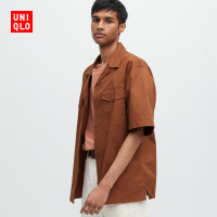 Uniqlo 男裝 寬鬆工裝襯衫外套男士短袖休閒美式襯衫古巴領455976