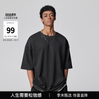 BODYDREAM重磅純棉寬鬆落肩短袖T恤男款透氣休閒植絨印花情侶上衣