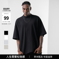 bodydream國潮重磅肌理感華夫格小高領短袖T恤男情侶美式休閒上衣